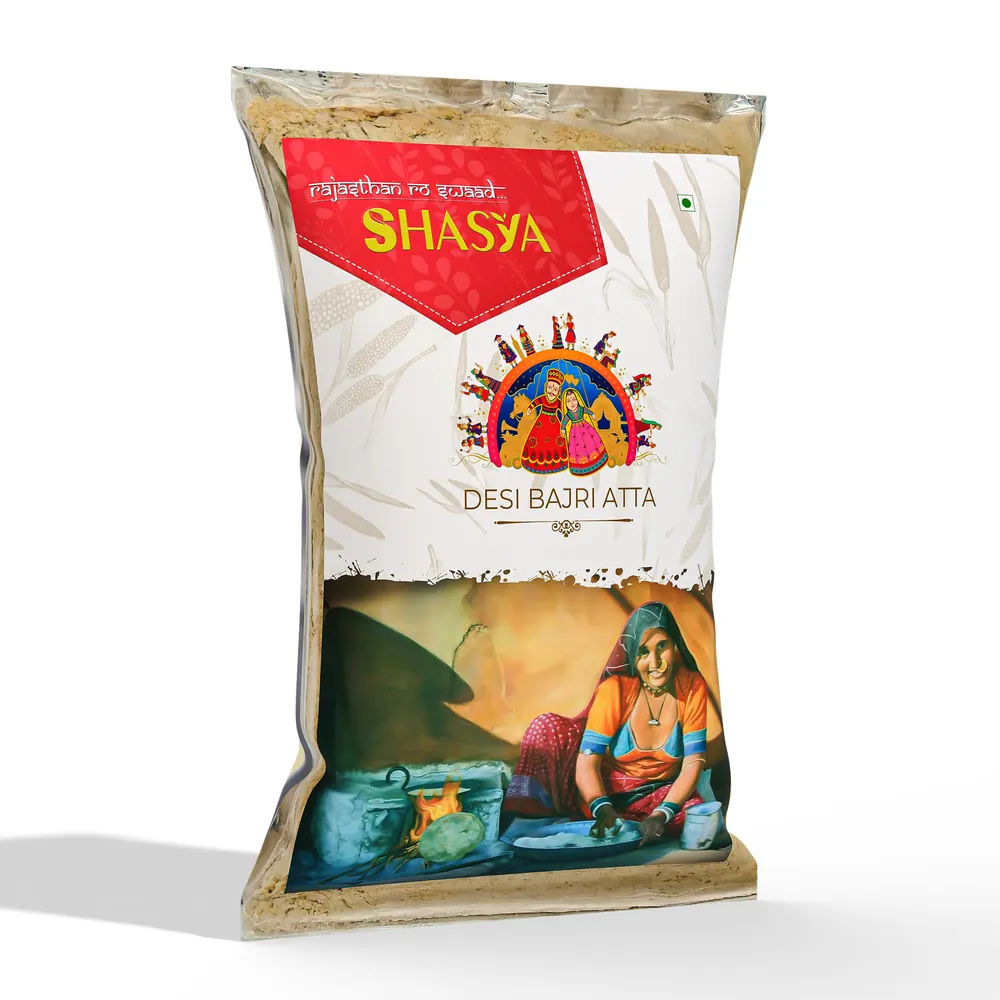 Shasya Desi Bajri Atta 1 kg pack front